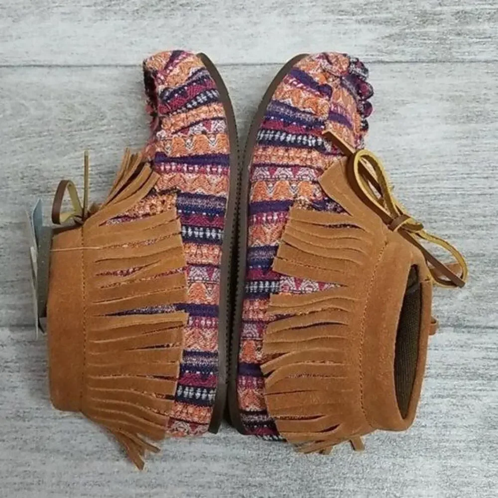 Lamo Footwear Ava Multicolor Faux Suede Fringe Moccasin Bootie NEW Girls 3Y
